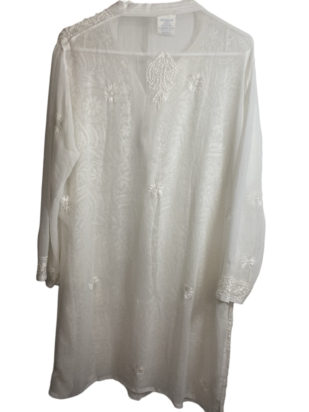 Shubham White Chikankari Embroidered Rayon Tunic Blouse Extra Large Boho Luxe - Picture 3 of 9